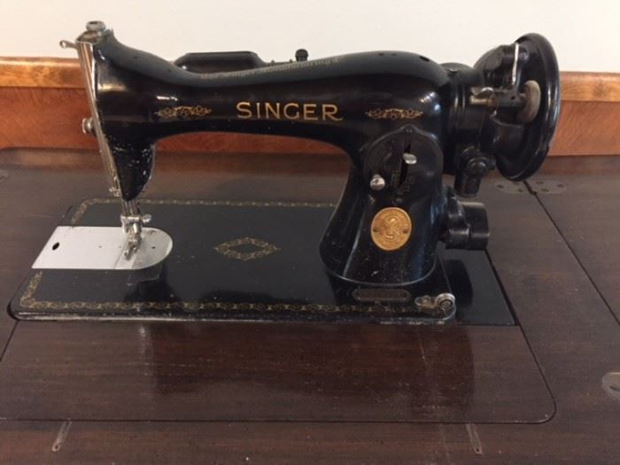 Close-up of Singer Sewing Machine.