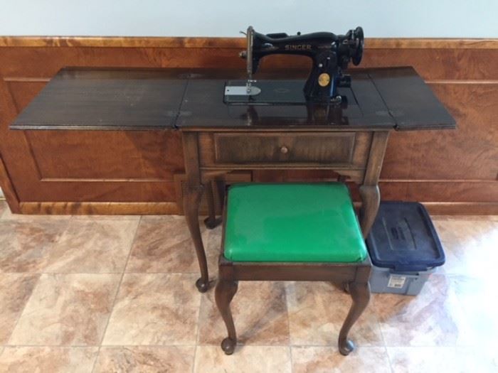 Singer Sewing Machine, Bench and Stool.