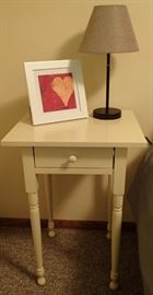 PAINTED 1 DRAWER END TABLE X 2   - IRON LAMP WITH SHADE - FRAMED ART 