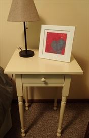 PAINTED 1 DRAWER END TABLE X 2   - IRON LAMP WITH SHADE - FRAMED ART 