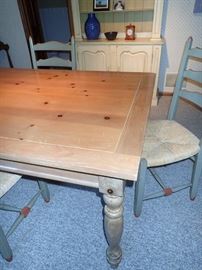 PINE TABLE WITH PAINTED LEGS & PAINTED CHAIRS 