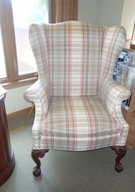 PLAID SIDE CHAIRS WITH DETAILED CARVED LEGS X 2