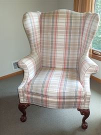 PLAID SIDE CHAIRS WITH DETAILED CARVED LEGS X 2