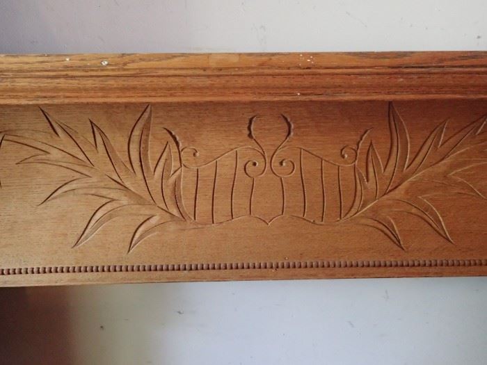 WOOD FIREPLACE MANTLE WITH DETAILED CARVINGS 