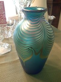 SIGNED GLASS VASE WITH GOLD ACCENTS