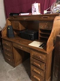 (different view of oak roll top desk)