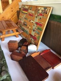 dollhouse furniture, wooden puzzles