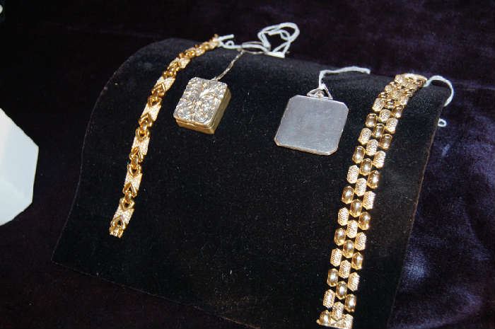 18K Gold and Diamond Bracelet on left,14K Gold on right