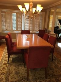 Gorgeous Dining Room ! Hand Made Table with 2 leaves, Burl wood with Inlay Detailing !