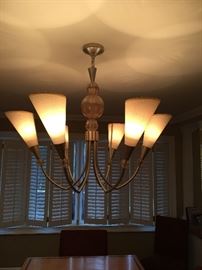 Chandelier, Transitional Modern ! Brushed Silver and Glass