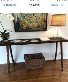 Wooden rough cut,  Accent Table, with log legs