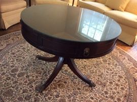 Mahogany Barrel Table with Pineapple Base & Brass Claw Feet