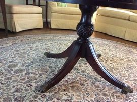 Mahogany Barrel Table with Pineapple Base & Brass Claw Feet
