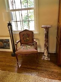 Floor Lamp, Vintage Chair and Marble Pedestal