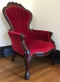 #1414: Victorian Arm Chair
Gorgeous Victorian Arm Chair with red velvet fabric. Beautiful carved detail.

25"W x 21"D x 44H