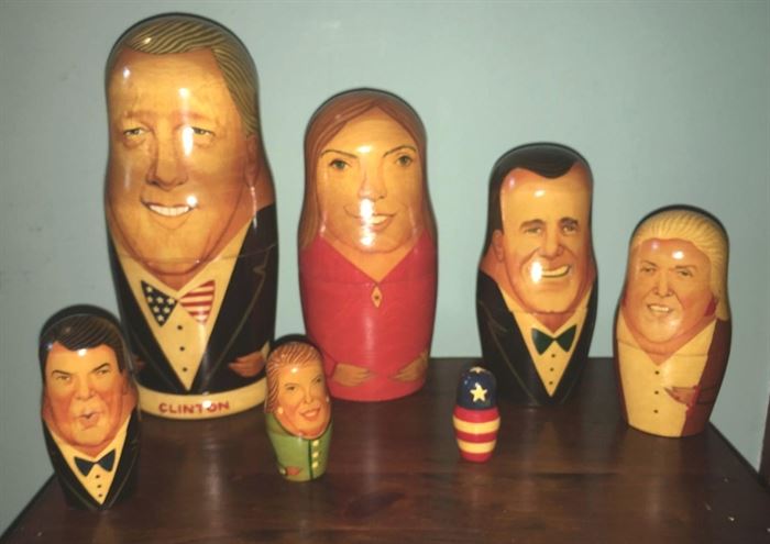 #2381: Bill Clinton Nesting Doll Family
Bill Clinton nesting doll Family. Very tall grouping.

9"H