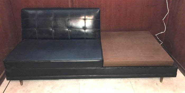 #1416: Mid Century Modern Sofa with Side Table
Mid Century Modern sofa with side table. 
Other matching pieces are available in the previous lots & next lot.

Body is made from Cotton Felt.
80% Hog Hair.
20% Horse Hair.

72" x 32" x 31"H