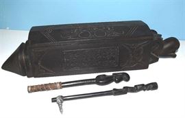 #2159: Carved wood box
Carved wood box with sliding top.

16"W