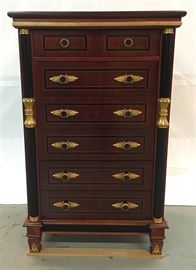 #1316: Stunning Empire, Greek Key chest of drawers
Stunning, Empire , Greek key chest of drawers. Like New. Originally: $3,200

19” x 31” x 50”H
