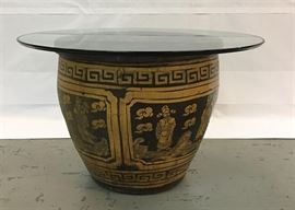 #1337: Rare, Chinese Porcelain Pedestal Table & Glass top
Rare, Chinese porcelain, exquisite pattern, pedestal table & glass top.
Gorgeous design, perfect as a dining table to a foyer table.

48” x 48” x 30”1/2”H