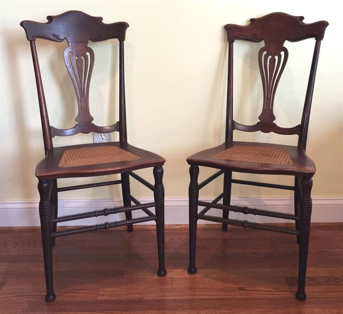 #2400: Two side chairs
Two antique side chair.

16” x 20” x 36”H.