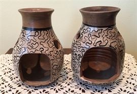 #2411: Pair, pottery
Pair, pottery.

3” x 3” x 4”H