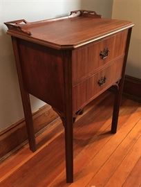 #2420: Antique Night stand, Two Drawers
Antique night stand, two drawers, beautiful rich wood grain and honey tone patina finish.

19” x 13” x 28”H