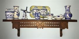 
#2431: Around the world porcelain collection w/carved display shelf
From around the world porcelain collection displayed on a handsome, carved display shelf. 28”x6”x11”H