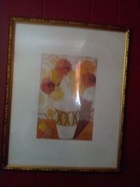 Beautiful flower picture - glass cover and frame, gold 