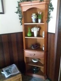 Two corner pine shelves with matching entertainment center