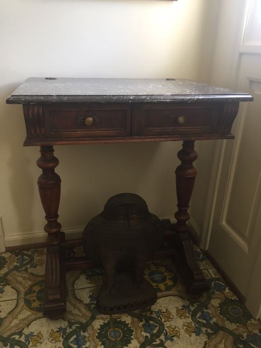 Walnut and marble entryway table