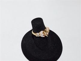 14K and almost 1.25 tcw diamond ring. Notice center diamond is missing. 10 marquise cut side diamonds.