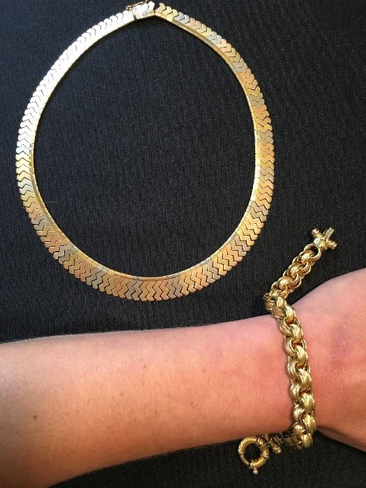 18K Necklace, 18K Chunky Bracelet 