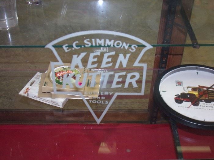 Vintage Oak framed E.C. Simmons Keen Kutter display case. 8'x2.5'x42".