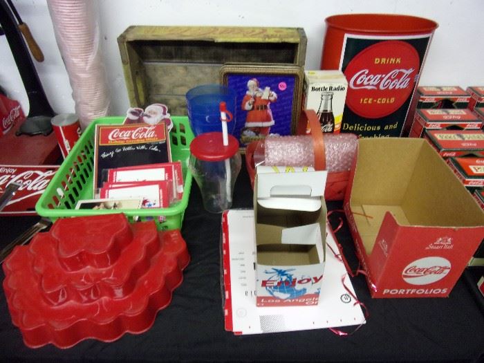 Coca Cola trash can, red display, display boxes, cups, stickers, etc!