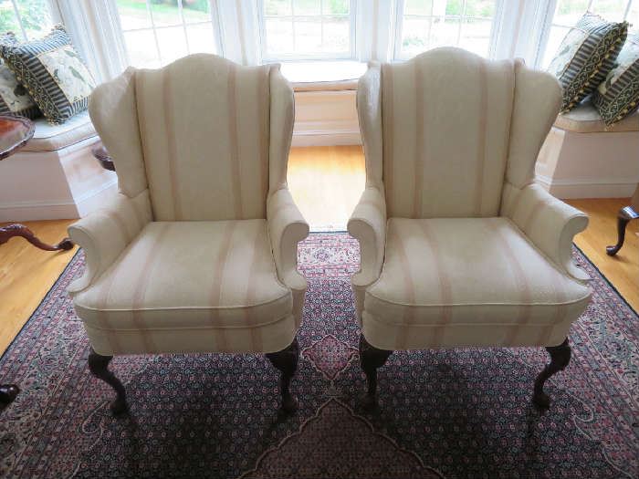 Pair Beacon Hill Queen Ann wing chairs