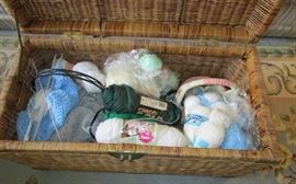 Knitting and sewing supplies and sewing machine