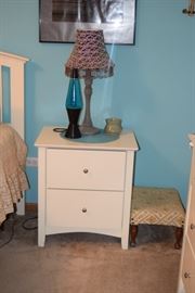 Bedside Table, Table Lamp, Stool