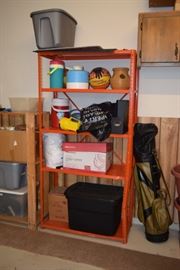 Shelving Unit, Golf Bag, Coolers, Thermos Containers
