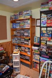 Board Games, VHS Tapes, DVD's, Shelving Units