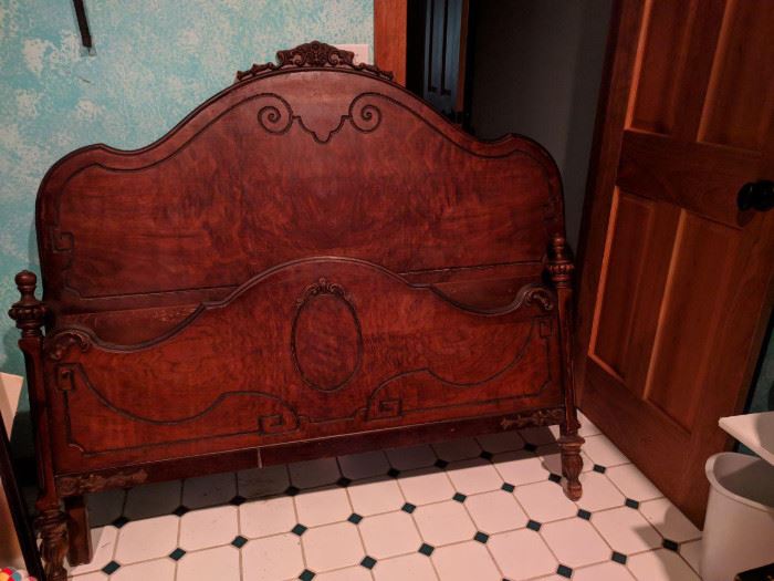 Victorian bedroom set. Original finish. Full-size headboard, footboard, & side rails, night stand, tall chest of drawers, and dresser with mirror. See next 3 pix.
