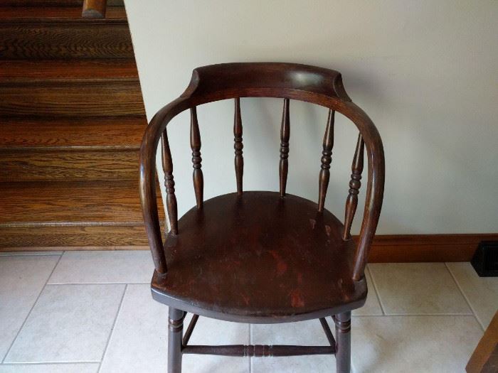 Antique chair. Has upholstered piece that can be used as a seat. Original finish.