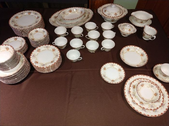 Vintage china 10 complete place settings, many extras, & serving pieces.