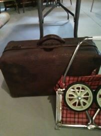 Elephant skin suitcase and carrying cart