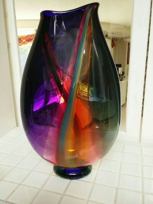 Signed Large Art Glass Vase