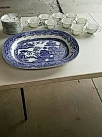 Staffordshire Stone China Platter and Bayrisch Blau Bavaria Cups Saucers