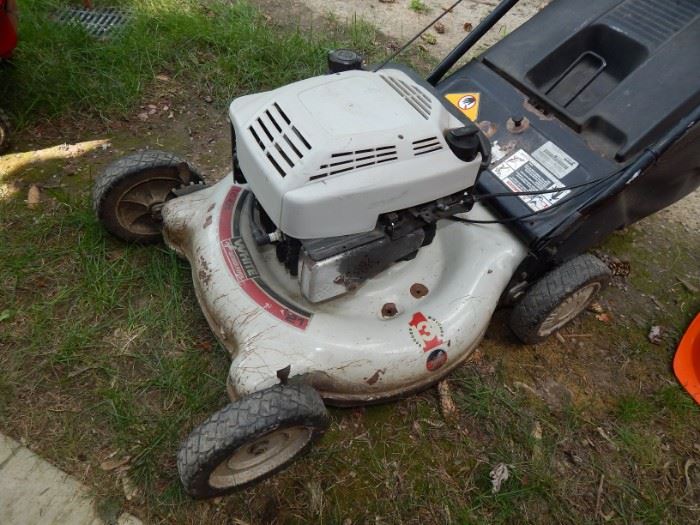 White Outdoor Push Mower - Self Propelled w/ Bagger