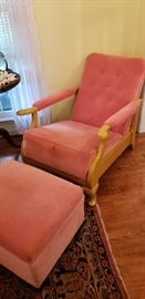 funky pink chair and ottoman
