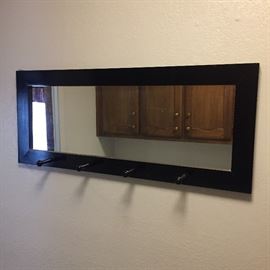  Very nice wood framed mirror with coat hooks 