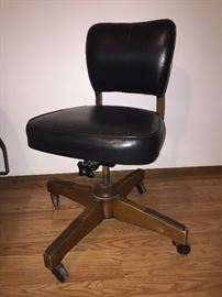  Very old swivel office chair wooden base vinyl upholstery in excellent condition 